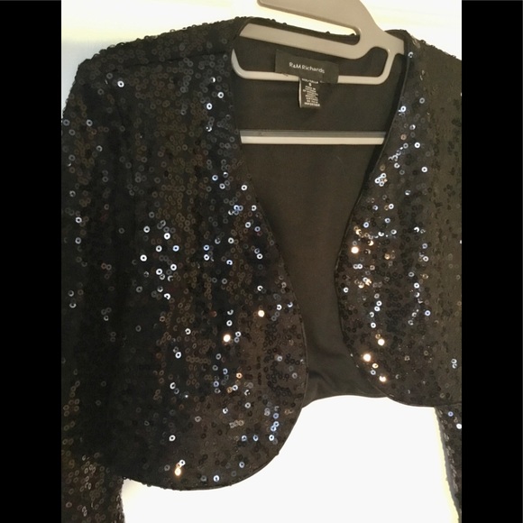 Black sequins cropped bolero band bling jacket SzS - Picture 7 of 8